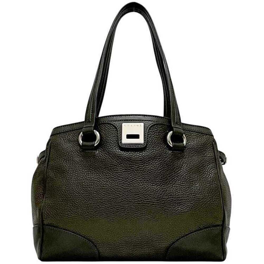 Celine Tote Bag Brown Leather Logo Plate Grain Shoulder Magnetic Closure